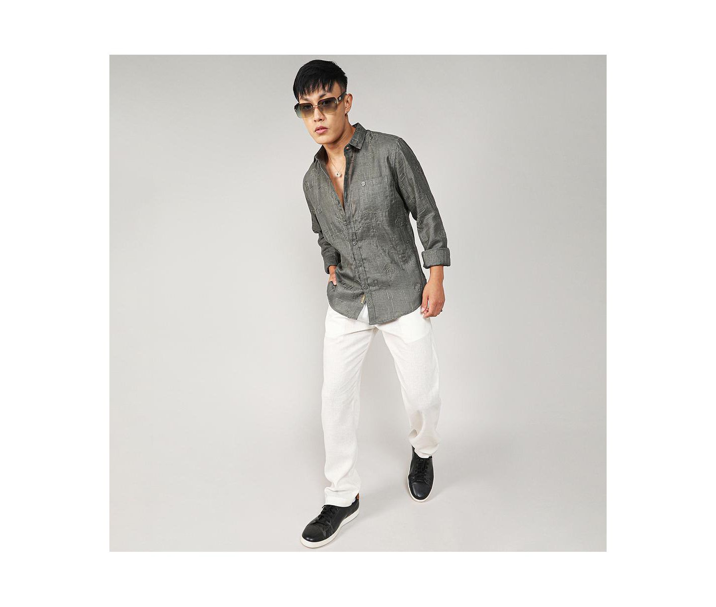Мужская рубашка Cahoot Campus Sutra Olive Green Embroidered One-Lined — фото 3