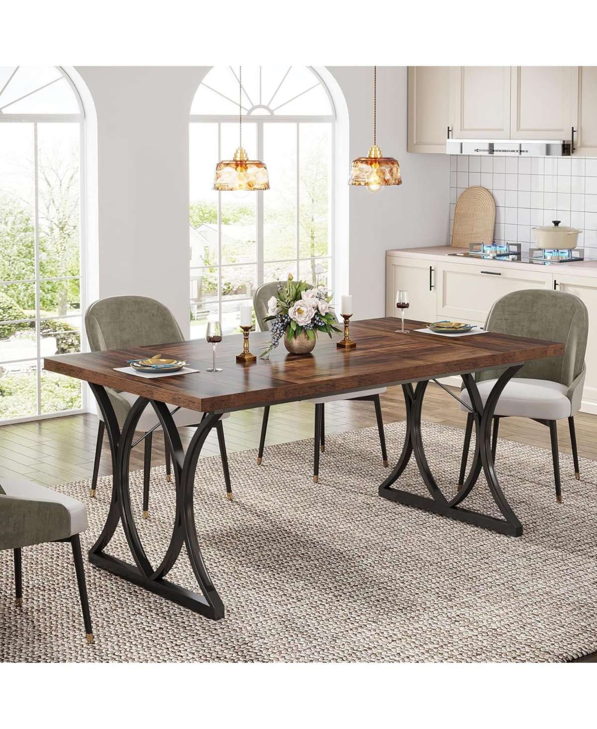 Tribesigns Modern Dining Table for 6 People, 63 x31W x 30 H Inches Rectangle Kitchen Table Dinner Table for Dinning Room&Kitchen, Living Room - Brow