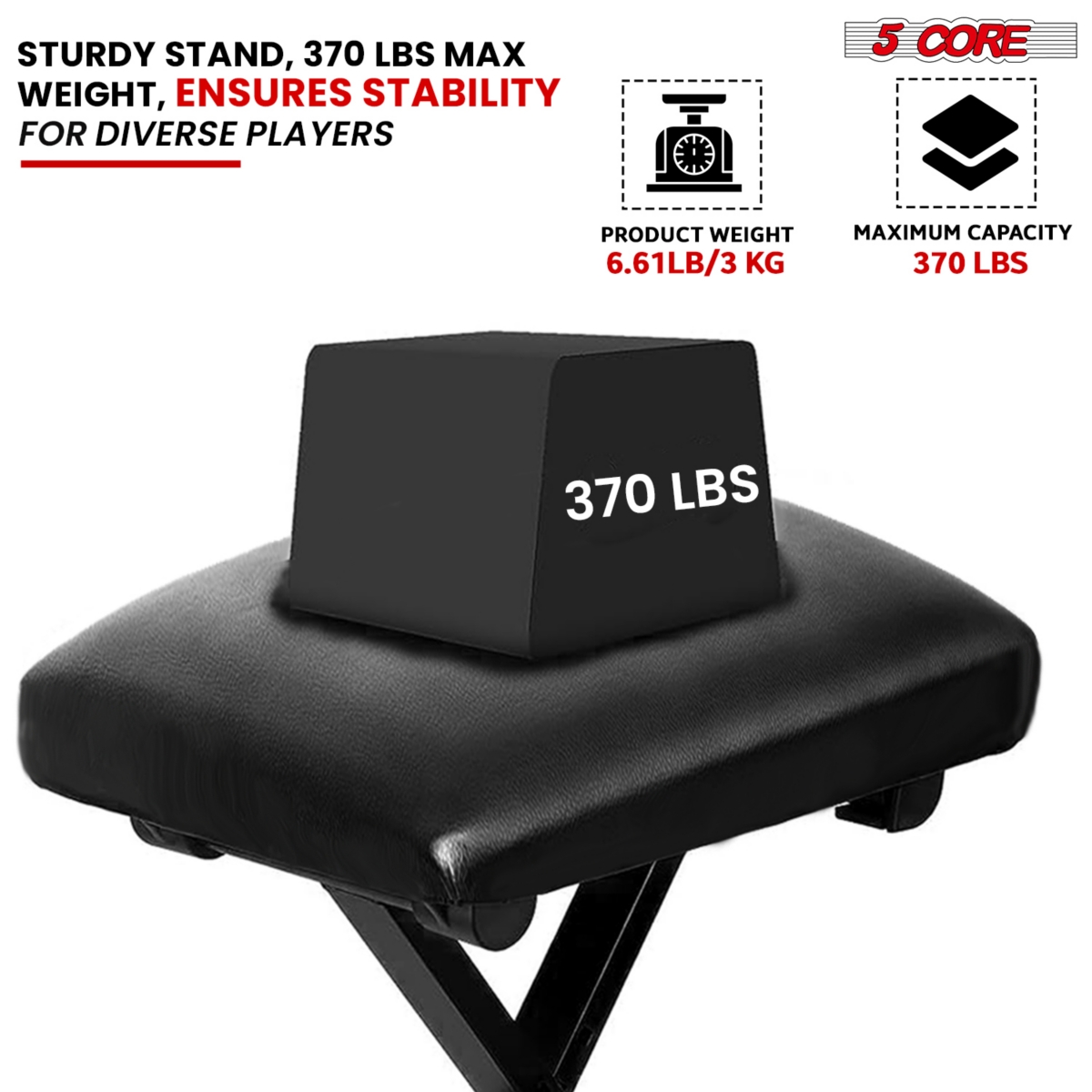 5 Core Keyboard Stand Double X Style Adjustable Piano Riser + Keyboard Piano Bench
