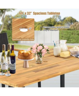 6-Person Acacia Wood Outdoor Dining Table with 2 Inch Umbrella Hole