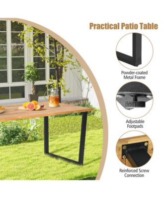 6-Person Acacia Wood Outdoor Dining Table with 2 Inch Umbrella Hole