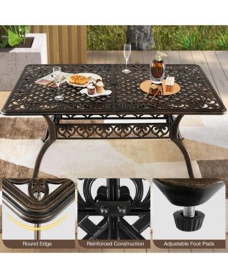 59 Inch Aluminum Patio Dining Table with Umbrella Hole fot 6 Persons