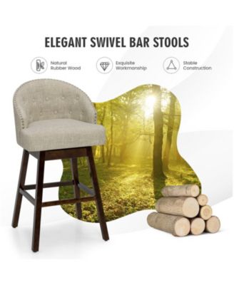 Set of 2 Swivel Bar Stools with Rubber Wood Legs and Padded Back