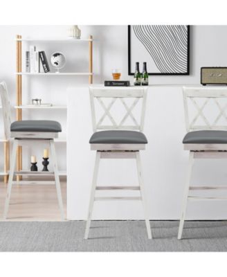 2 Pieces 29 Inch Swivel Counter Height Barstool Set with Rubber Wood Legs