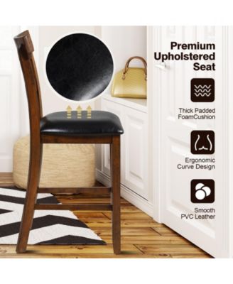 2 Pieces Counter Height Chair Set with Leather Seat and Rubber Wood Legs