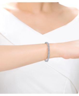 White Gold Plated Cubic Zirconia Princess - cut Tennis Bracelet