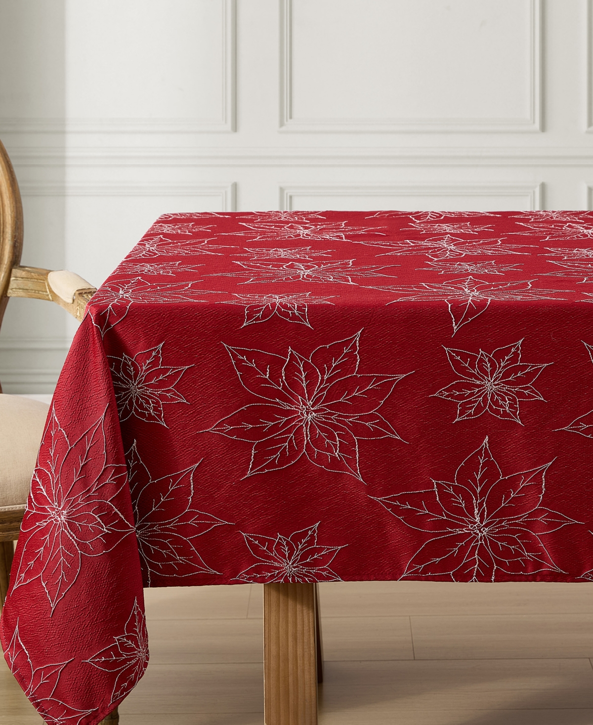 Laura Ashley Raised Woven Tablecloth, 60" X 120" In Poinsettia