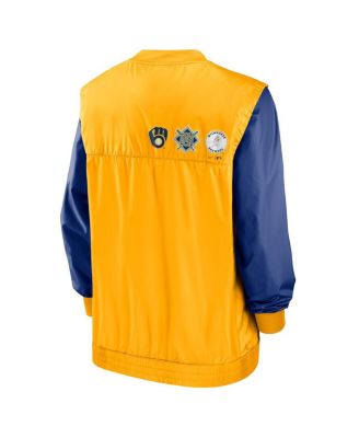 Men's White/Gold Milwaukee Brewers Rewind Warmup V-Neck Pullover Jacket
