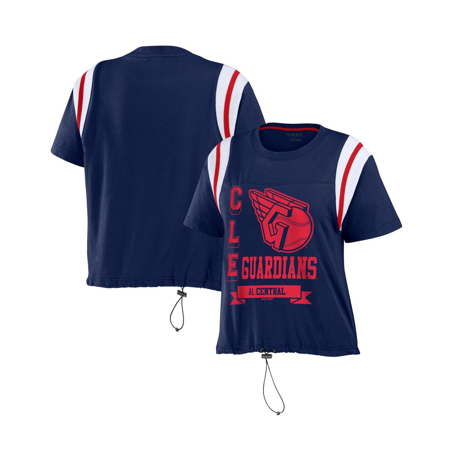 Женская футболка WEAR by Erin Andrews Navy Cleveland Guardians Cinched Colorblock — фото 1