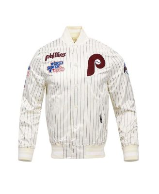 Men's Cream Philadelphia Phillies Cooperstown Collection Pinstripe Retro Classic Satin Full-Snap Jacket