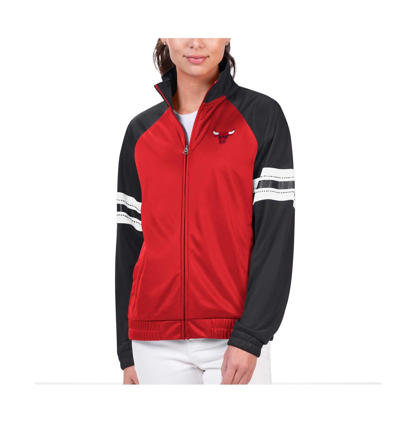 Женская куртка G-III 4Her by Carl Banks Red Chicago Bulls Main Player Raglan Rhinestone Full-Zip Track Jacket — фото 1