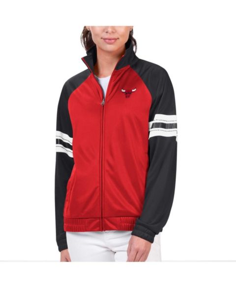 Женские куртки G-III 4Her by Carl Banks Women's Red Chicago Bulls Main Player Raglan Rhinestone Full-Zip Track Jacket