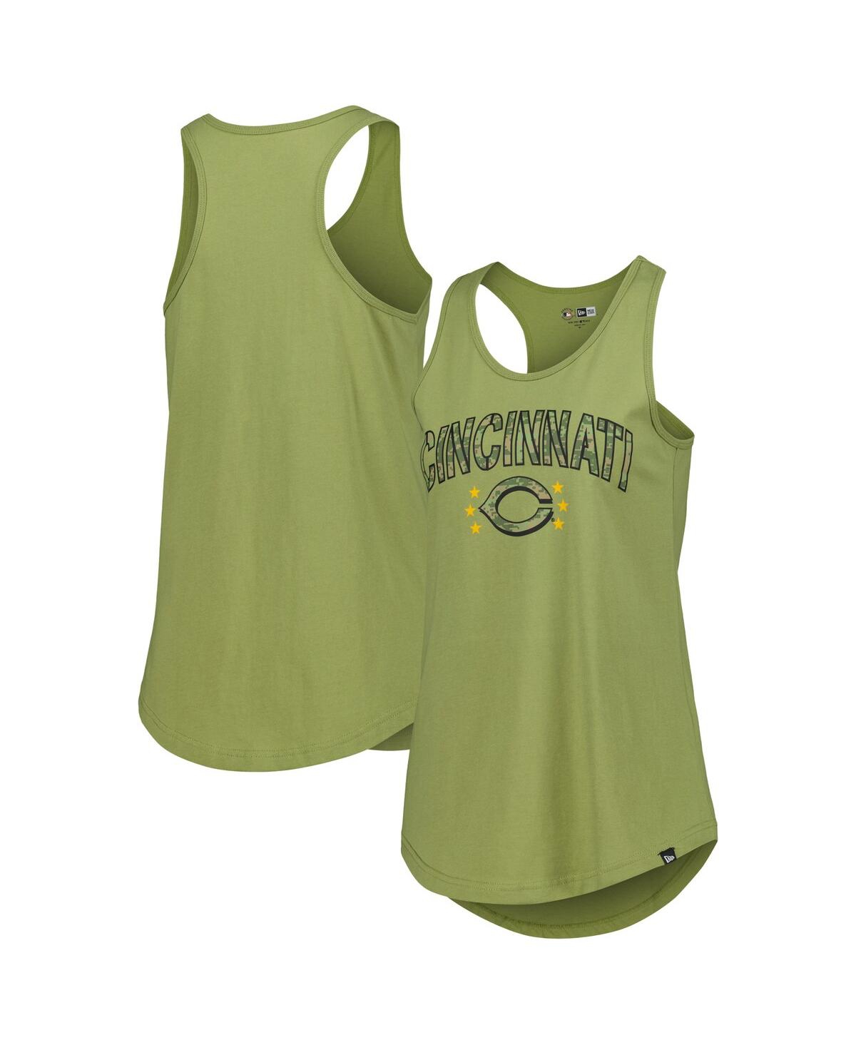 NEW ERA WOMEN'S OLIVE CINCINNATI REDS ARMED FORCES DAY TANK TOP 