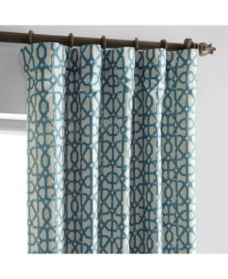 Metro Teal Blue Geometric Faux Silk Jacquard Room Darkening Curtain