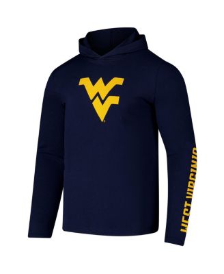 Men's Navy West Virginia Mountaineers Logo Lockup Active Blend Long Sleeve T-Shirt Hoodie