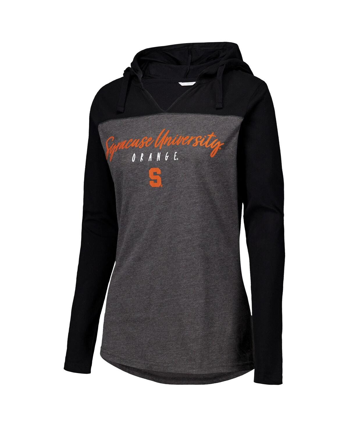 Camp David Women's Heather Charcoal Syracuse Orange Knockout Color Block Hoodie V-neck Long Sleeve T-shirt In Heather Charcoal