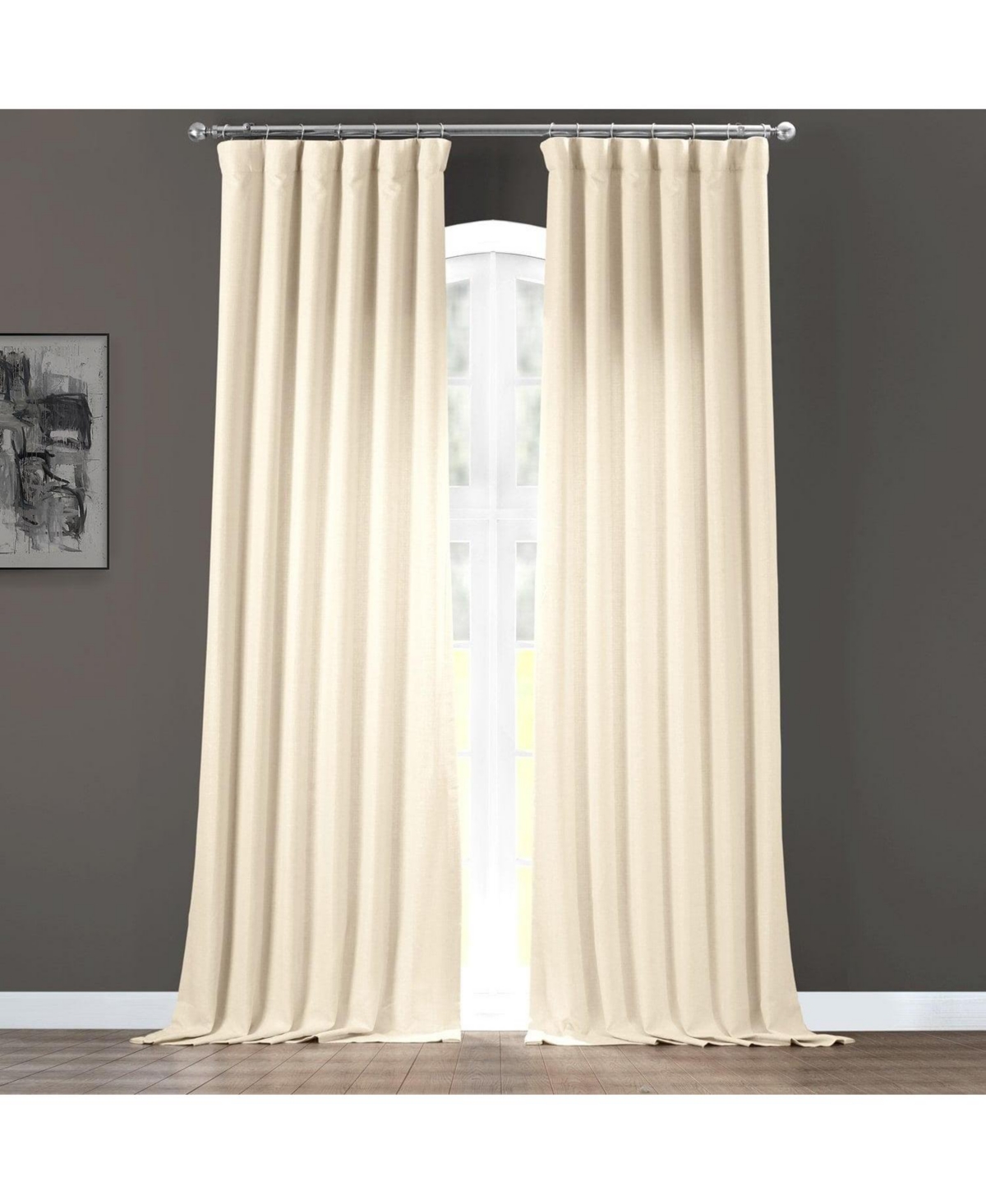 Half Price Drapes Parchment Cream Italian Faux Linen Room Darkening Curtain - Cream