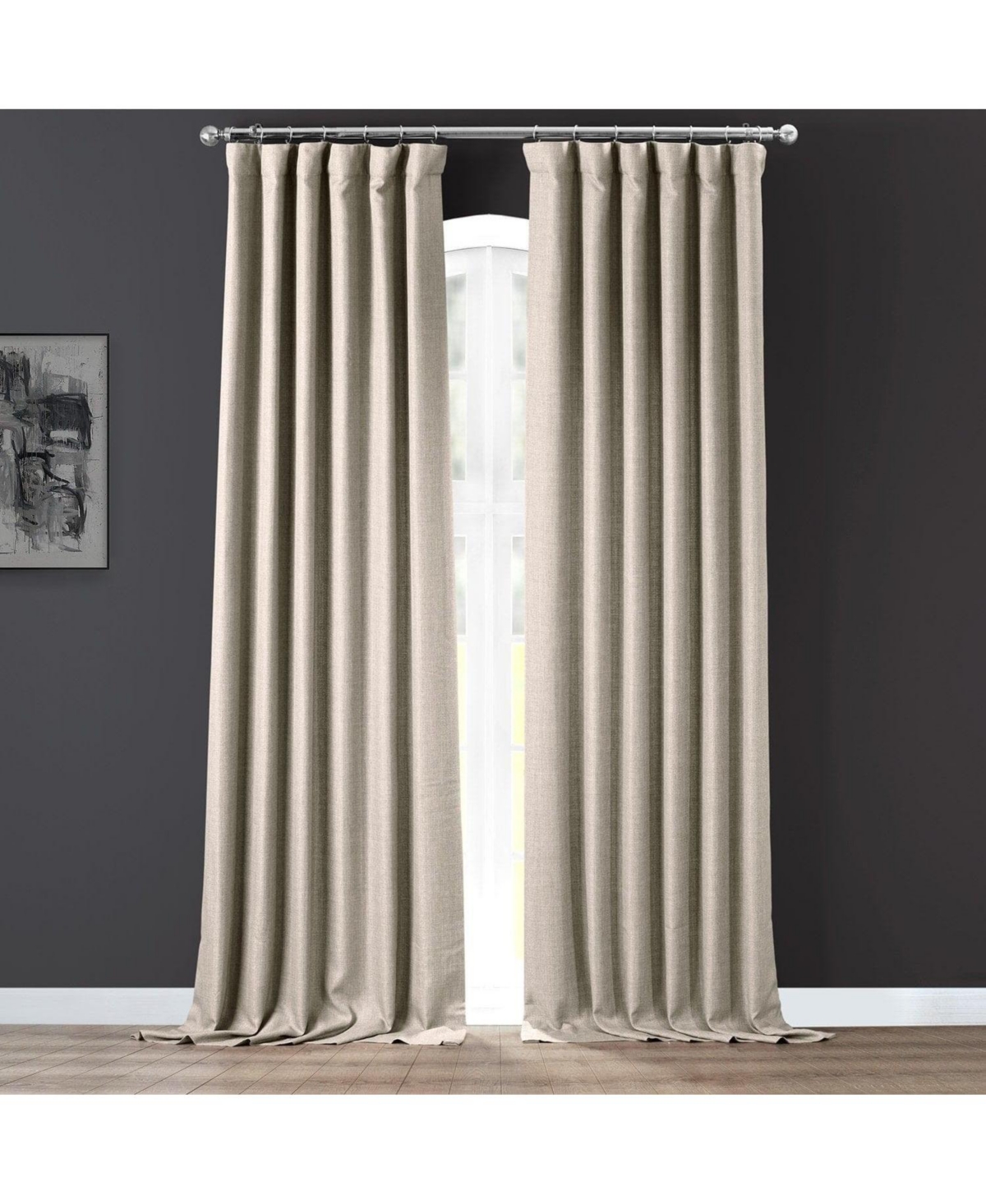 Half Price Drapes Fossil Grey Italian Faux Linen Room Darkening Curtain In Beige,tan