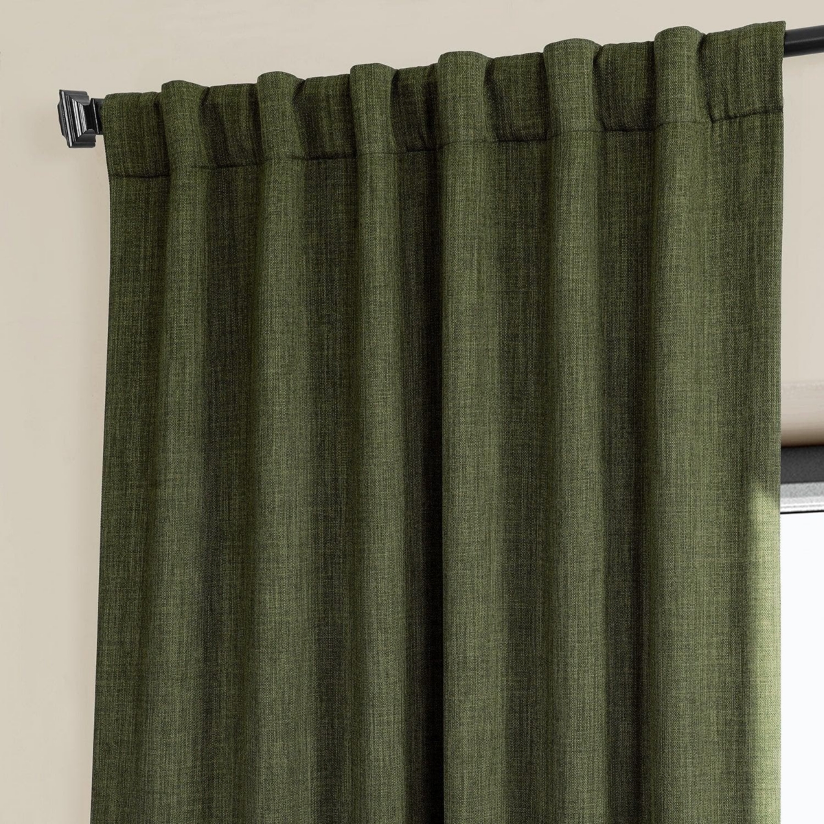 Half Price Drapes Textured Faux Linen Room Darkening Curtain In Green
