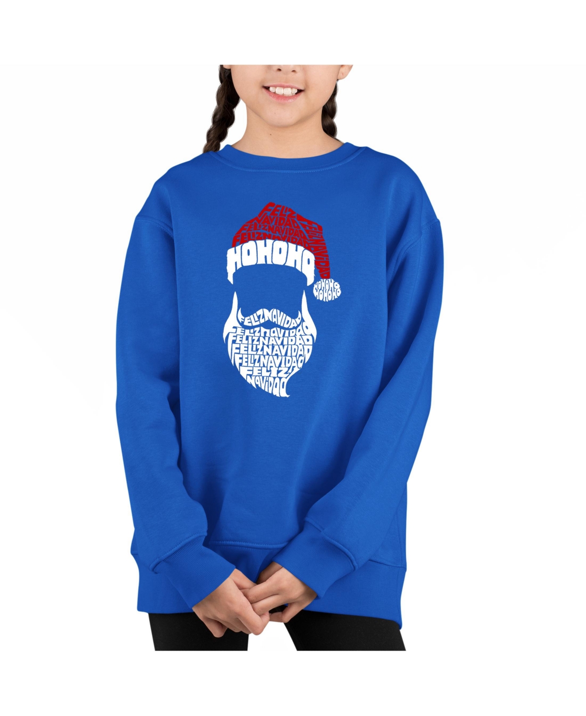 La Pop Art Girls Feliz Navidad Santa Claus Word Art Crewneck Sweatshirt