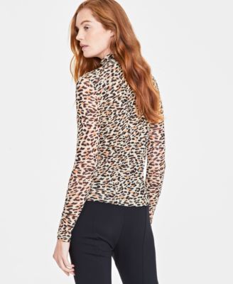 Women's Patterned Mock-Neck Mesh Top, Created for Macy's