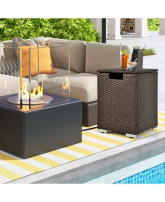 2-in-1 Patio Rattan Gas Propane Tank Cover for 20 lbs Propane Tanks-Brown