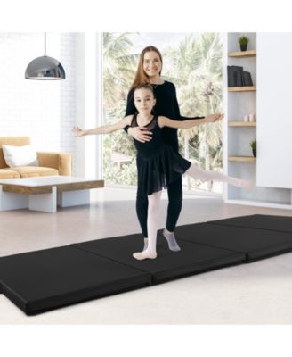4-Panel PU Leather Folding Exercise Mat with Carrying Handles-Black