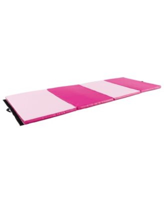 4-Panel PU Leather Folding Exercise Mat with Carrying Handles-Hot Pink