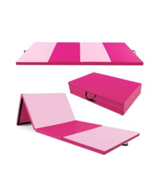 4-Panel PU Leather Folding Exercise Mat with Carrying Handles-Hot Pink