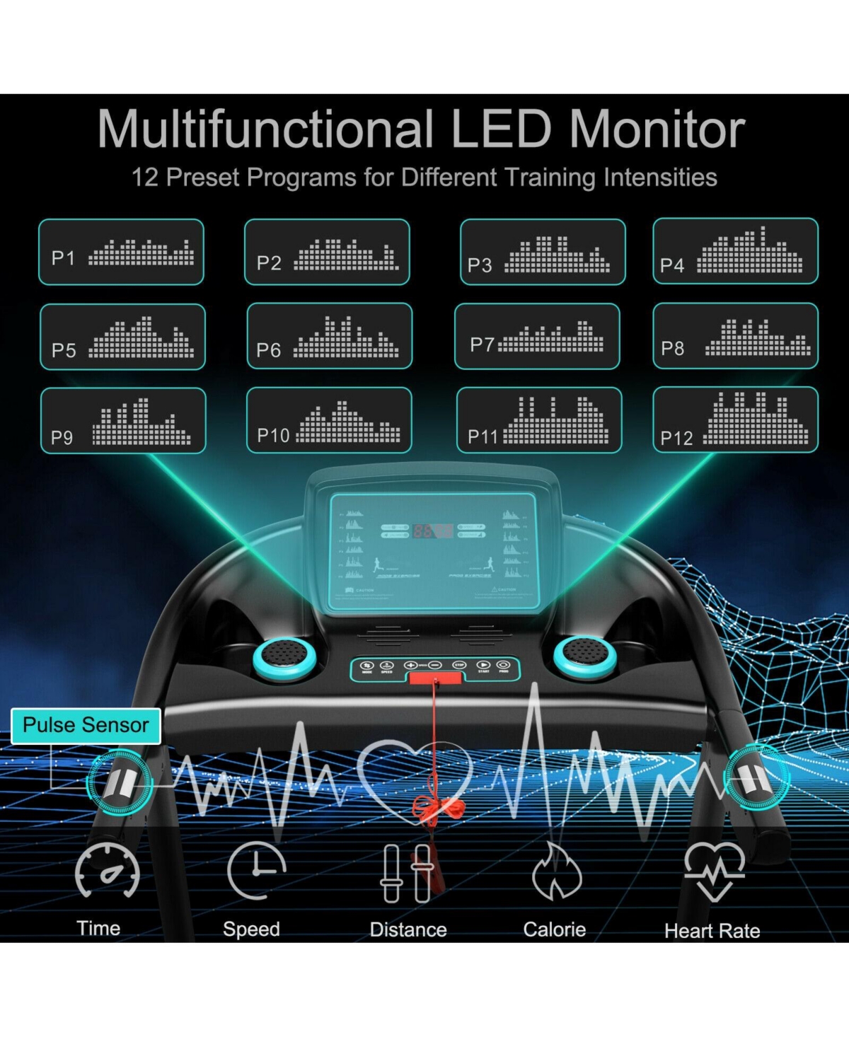 2.25HP Electric Running Machine Treadmill with Speaker and App Control