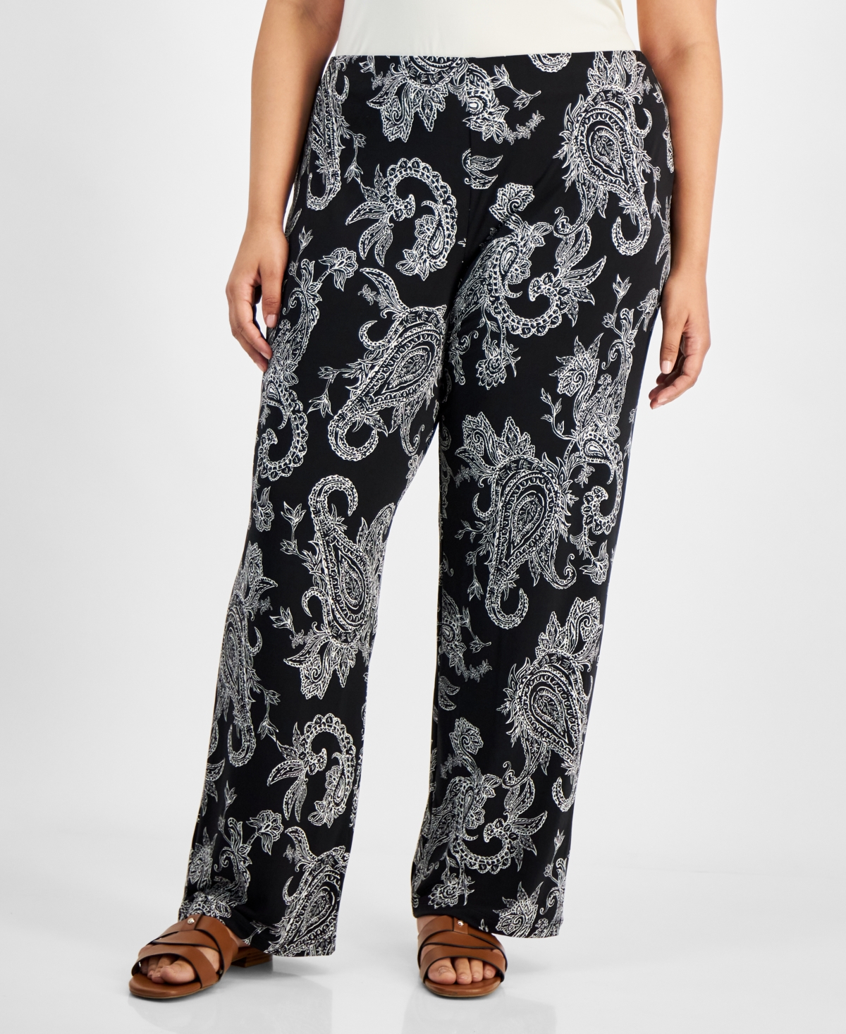 Jm Collection Plus Size Paisley-Print Pull-On Pants, Created for Macy's