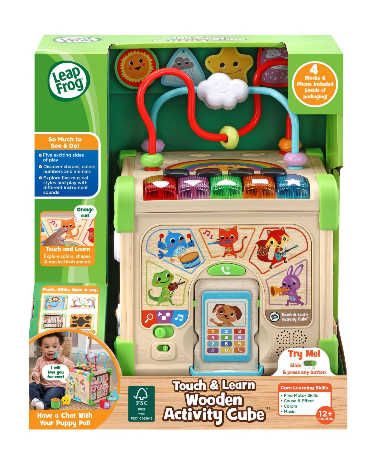 VTECH LEAPFROG TOUCH LEARN WOODEN ACTIVITY CUBE 