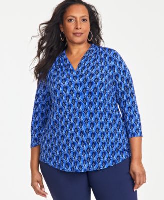 JM Collection - Plus Size Cleo Geometric V-Neck Top