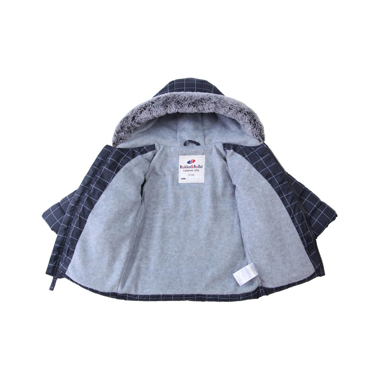 Куртка Rokka&Rolla Fleece Hooded Puffer Jacket для мальчиков-малышей, цвет: Серый / Белый клетчатый — фото 6