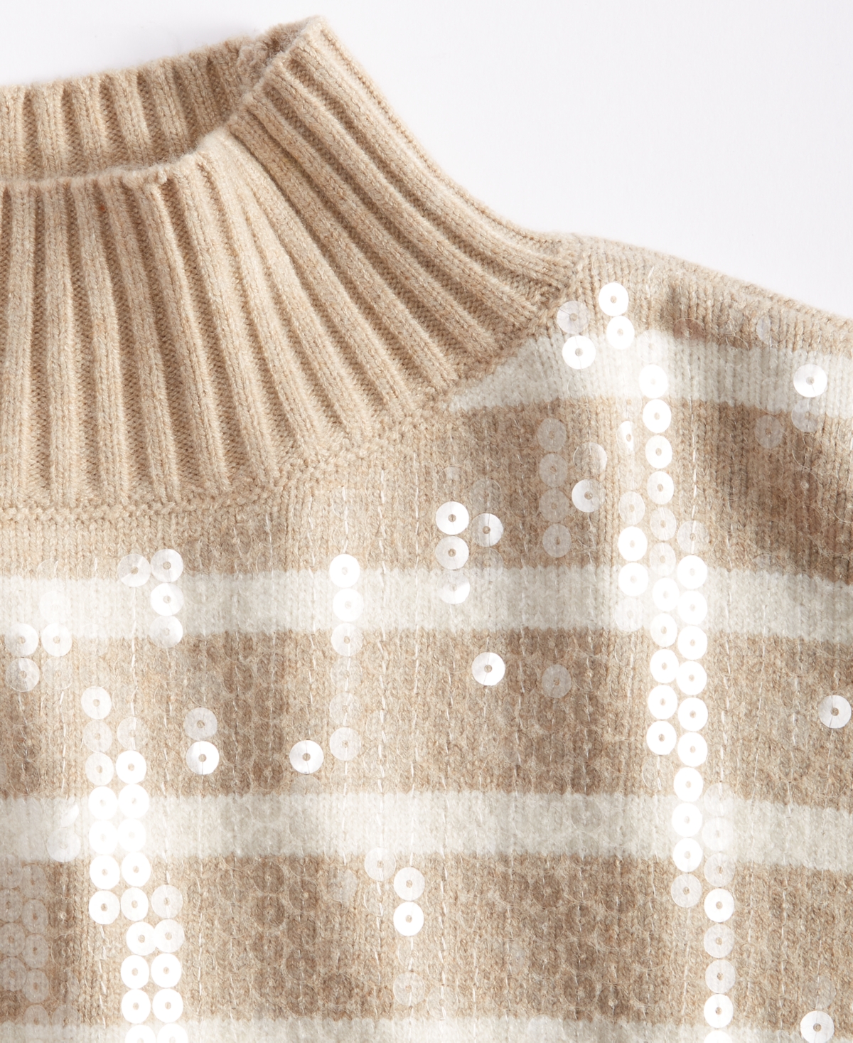 On 34th Women's Sequined Striped Mock-neck Sweater, Created For Macy's In Sandcastle Combo
