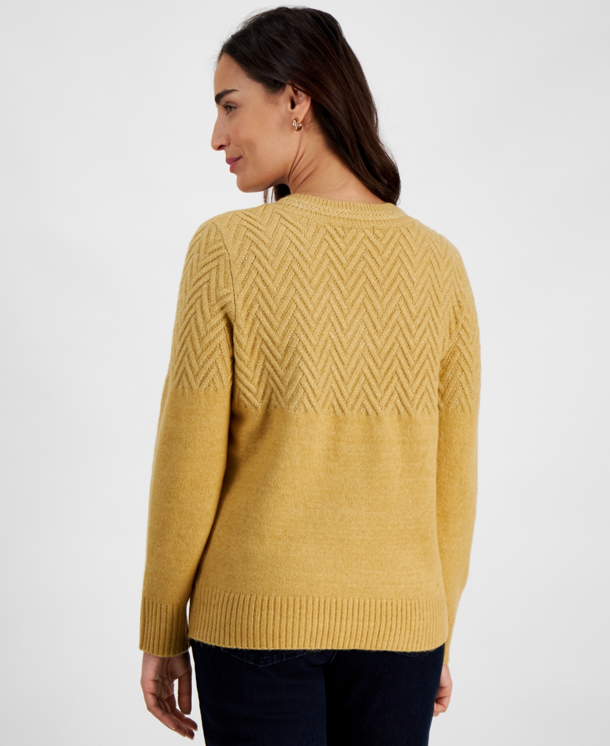 Style & Co Women's Lurex Shine Mixed-Stitch V-Neck Sweater, Created for Macy's