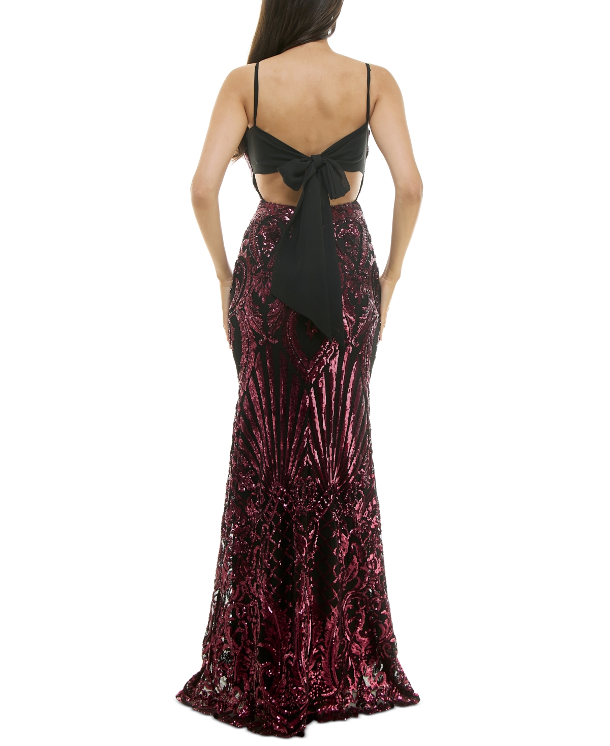 B Darlin Junors' Sequined Square-Neck Tie-Back Gown -raspbe