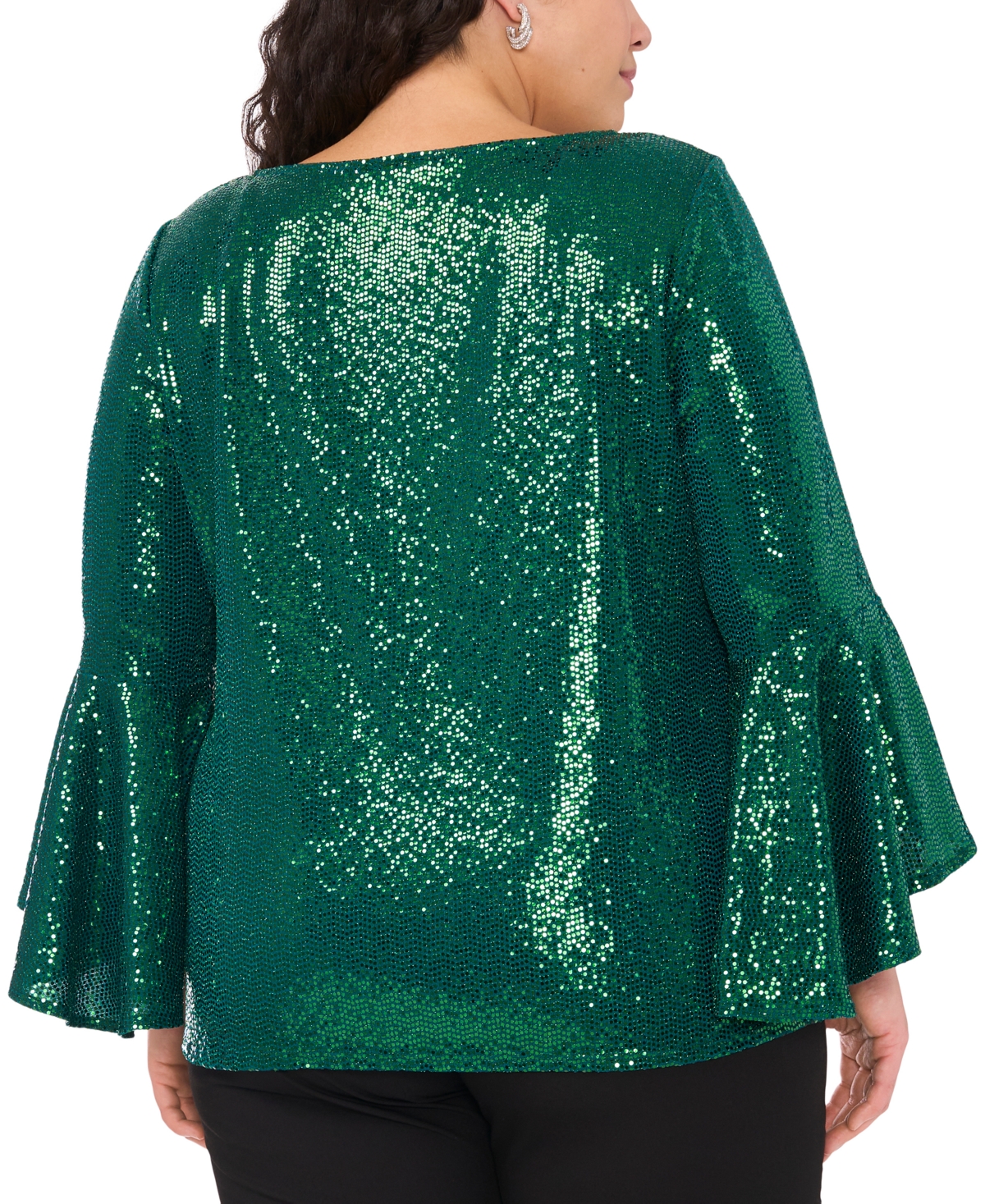 Msk Plus Size Sequinned Bell-Sleeve Boat-Neck Top