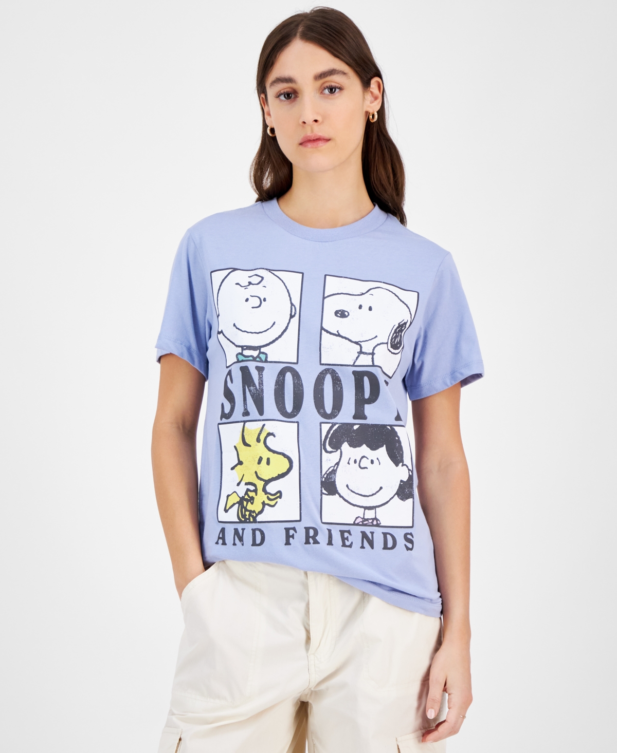 Juniors' Snoopy Friends Grid Graphic T-Shirt - Frozen Peri