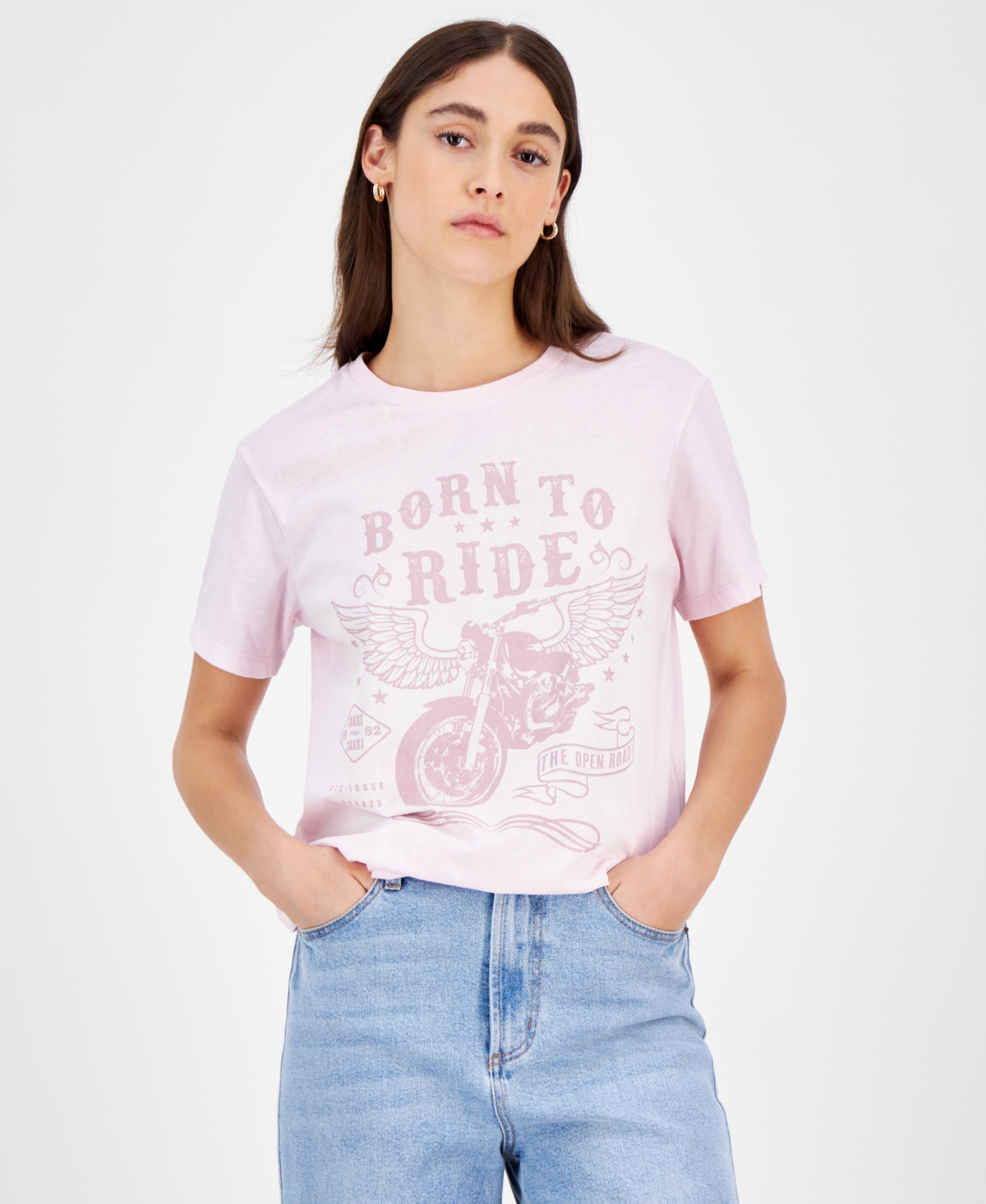 Juniors' Born To Ride Graphic T-Shirt - Ballet Slipper