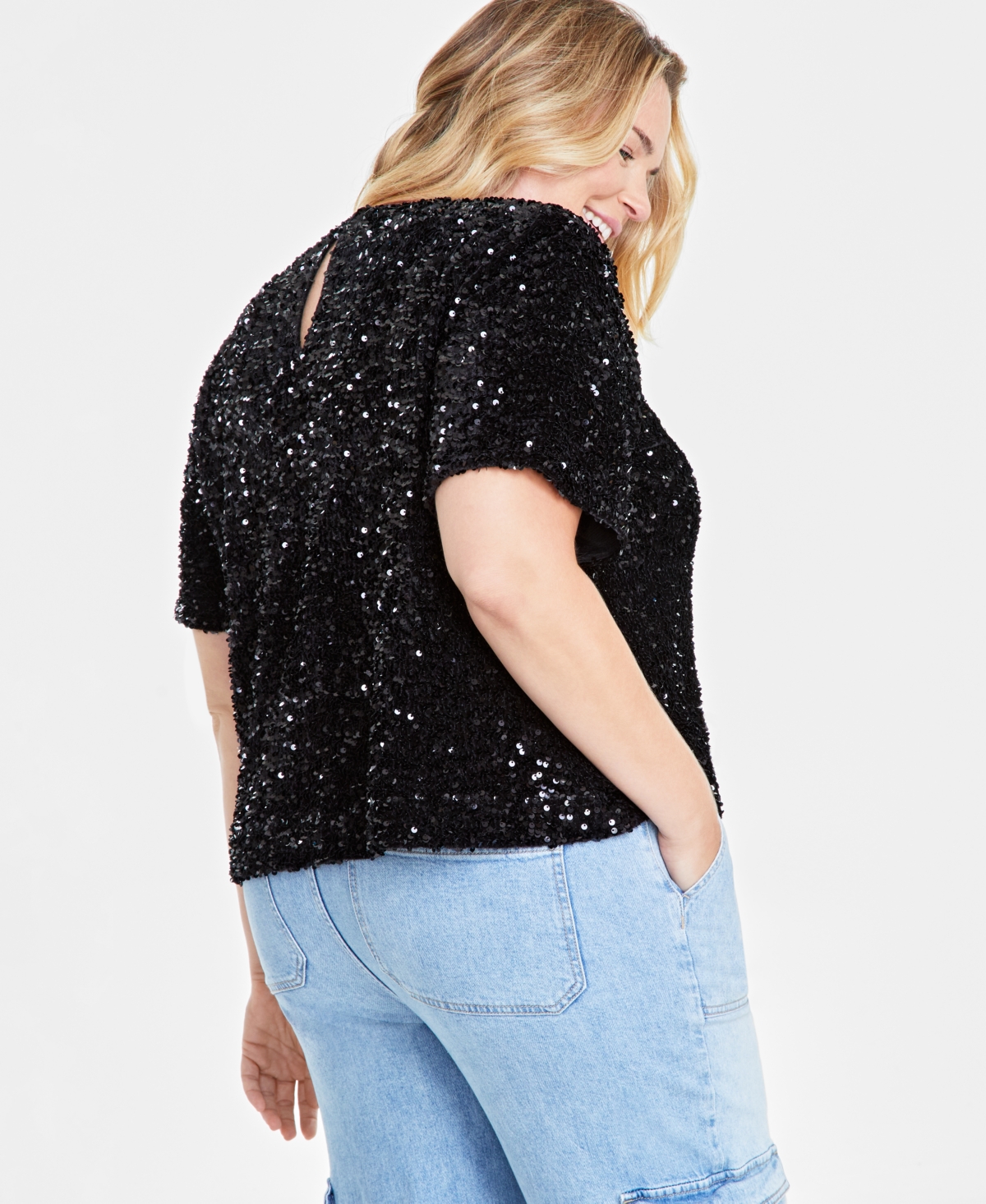 On 34th Trendy Plus Size Sequined Velvet Top, Exclusively at Macy's