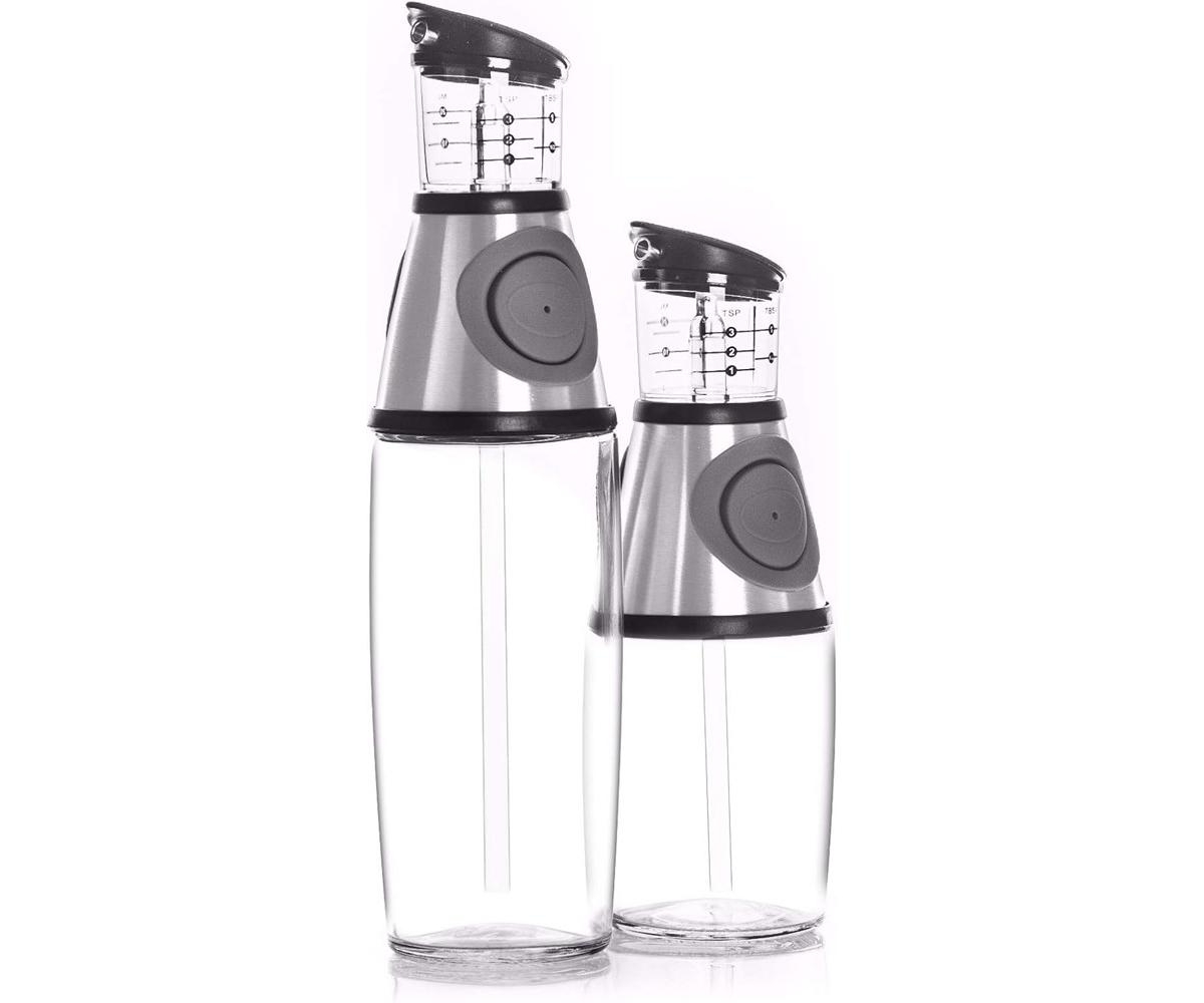 Belwares Oil Dispenser for Kitchen - Oil and Vinegar Dispenser Set - Cooking Essentials - 17 oz and 8.5 oz Glass Bottles with Precision Pouring Measur