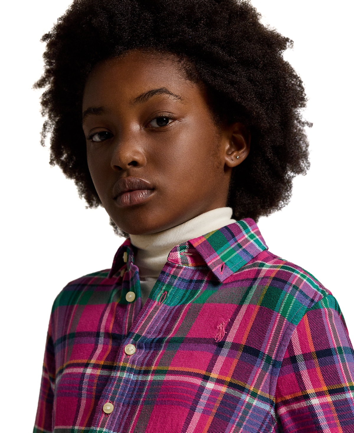Polo Ralph Lauren Big Girls Plaid Cotton Twill Shirtdress - 142 PINK NAVY TWILL