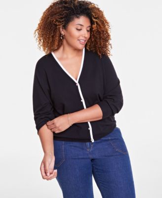 On 34th - Plus Size Rhinestone-Button V-Neck Cardigan