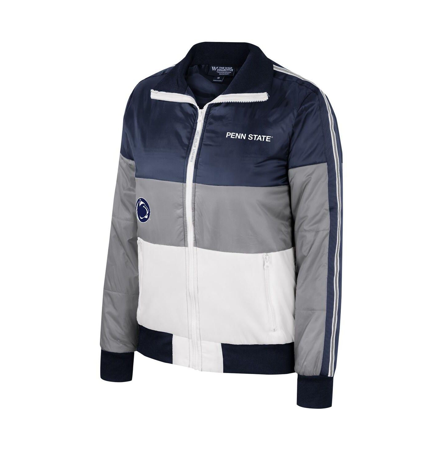 Женская куртка The Wild Collective Gray Penn State Nittany Lions Color-Block Puffer Full-Zip — фото 3