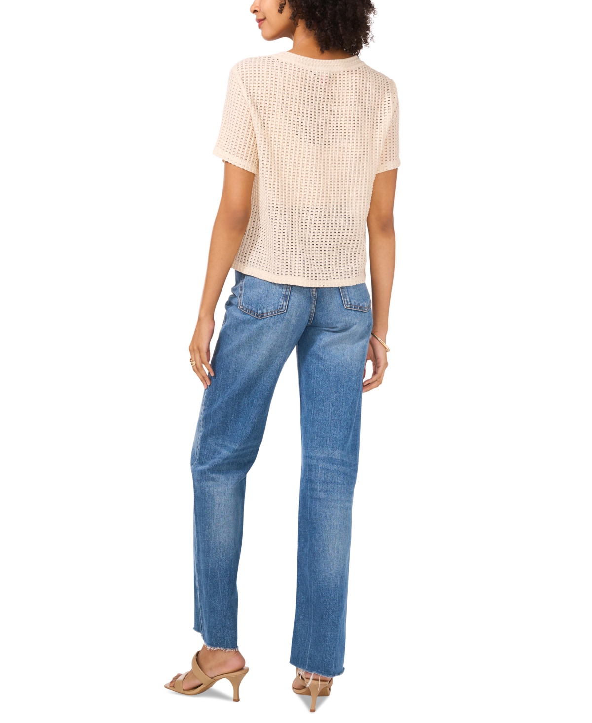 VINCE CAMUTO WOMEN'S SHEER SHORT-SLEEVE CREWNECK TEE 