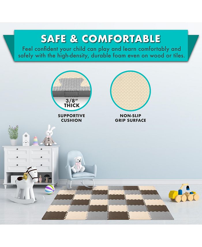 ProsourceFit ProSource Kids Floor Play Mat 3/8-in, 36 Sq Ft - 36 Tiles - Brown - 36