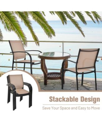 Set of 2 Patio Stackable Dining Chairs with Armrests Garden Deck