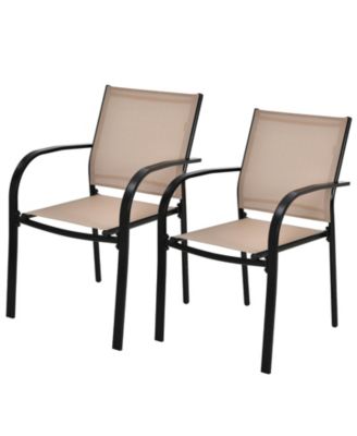 Set of 2 Patio Stackable Dining Chairs with Armrests Garden Deck