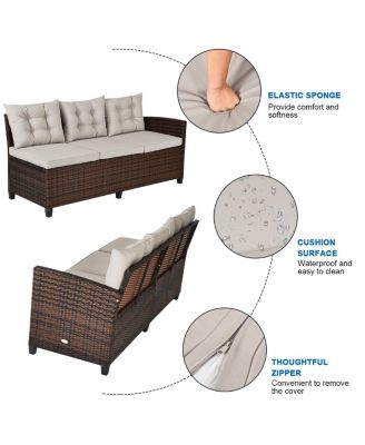 3 Pieces Hand-Woven Rattan Outdoor Sofa Set with Dining Table